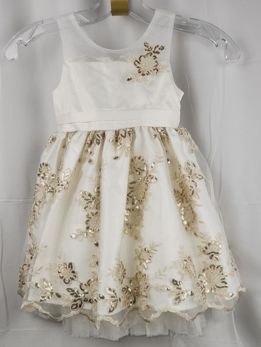 American Princess Ivory and Gold Floral Sequin Party Dress 3T